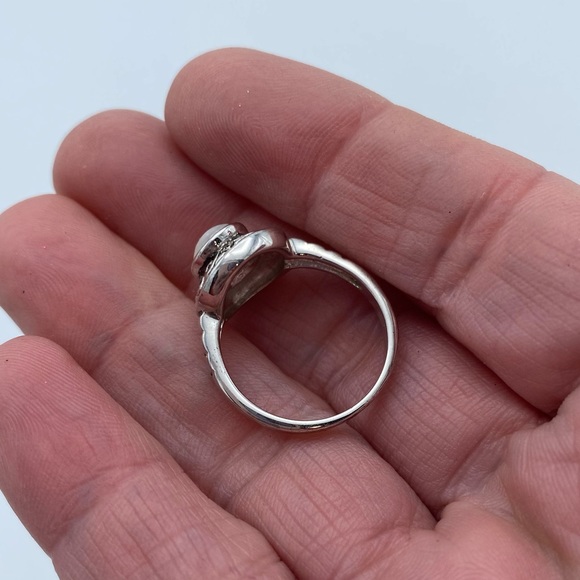 Faux White Opal Ornate Round Rhodium Plated Silver Tone Ring - Picture 7 of 12